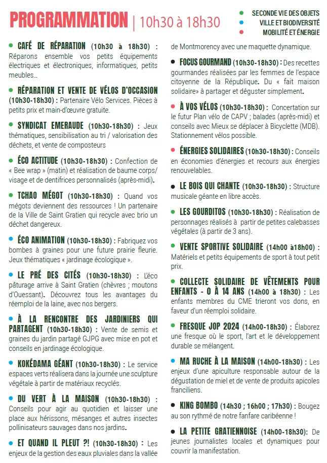 programme de l'évènement Inspirations Durables de la Ville de Saint-Gratien dans le Val d'Oise (95).